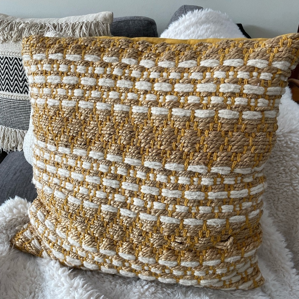 LARGE BOHO MUSTARD/JUTE/CREAM TOSS DECORATIVE PILLOW